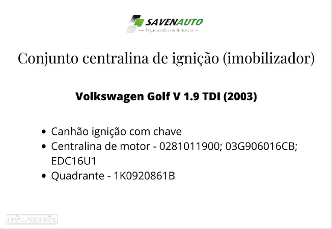 Conjunto Centralina De Ignição (Imobilizador) Volkswagen Golf V (1K1) - 10