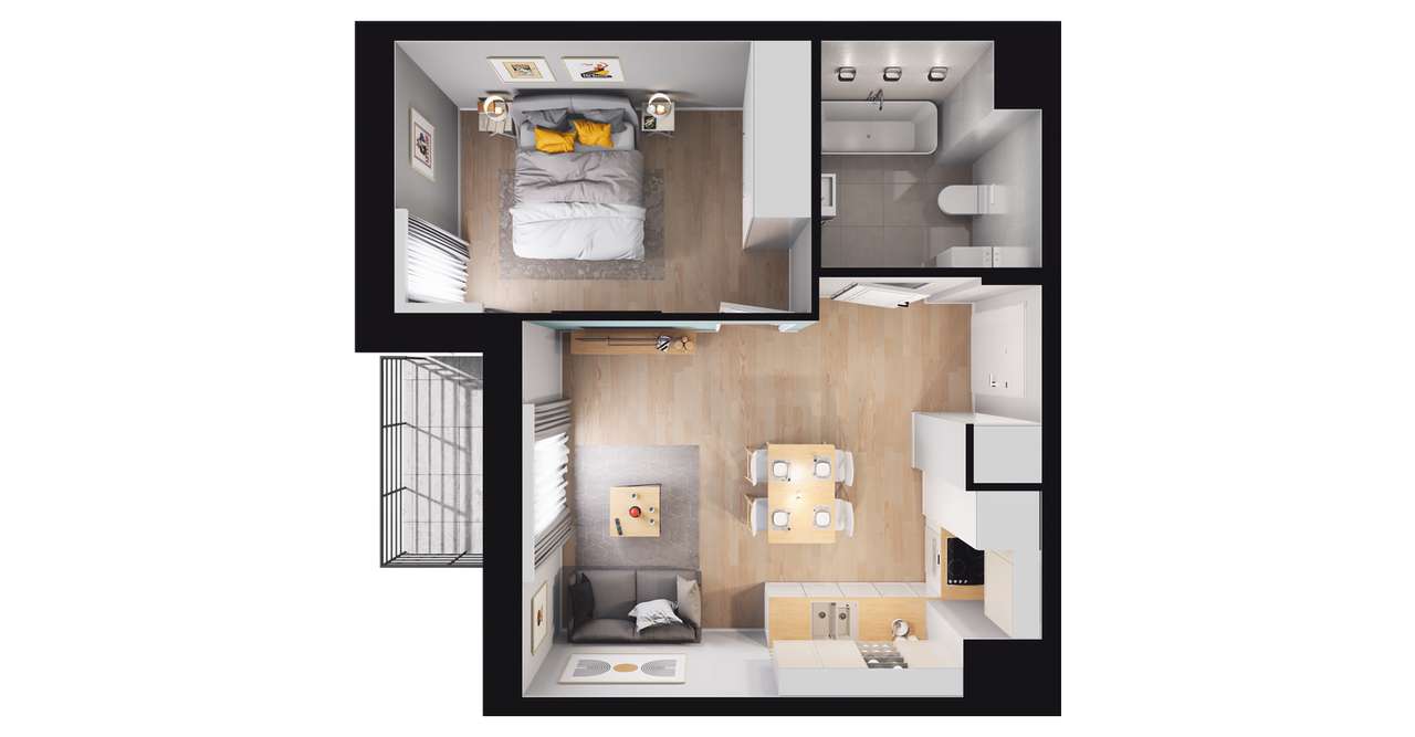 2-pokojowe mieszkanie 36m2 + balkon - Pełny obrazek: 2/8