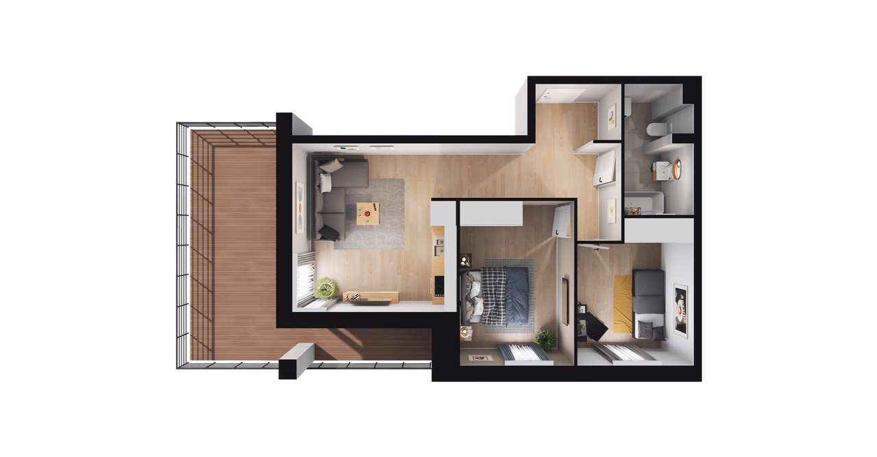 3-pokojowe mieszkanie 52m2 + taras Bez Prowizji - Pełny obrazek: 3/9