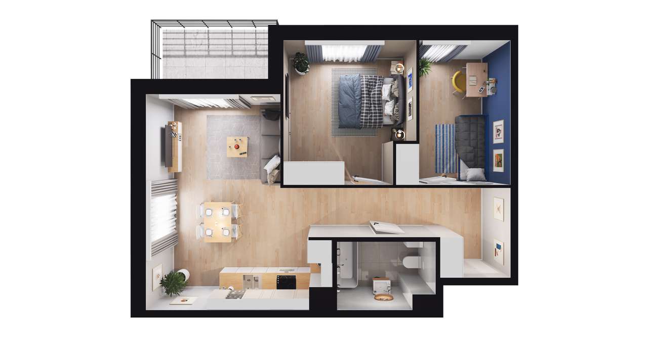 3-pokojowe mieszkanie 56m2 + balkon - Pełny obrazek: 2/8