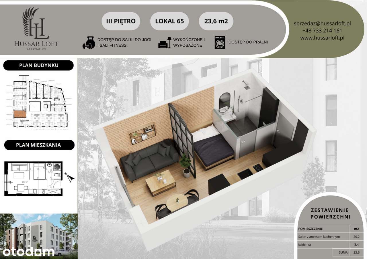 1-pokojowe mieszkanie 23m2 Bez Prowizji - Pełny obrazek: 2/5