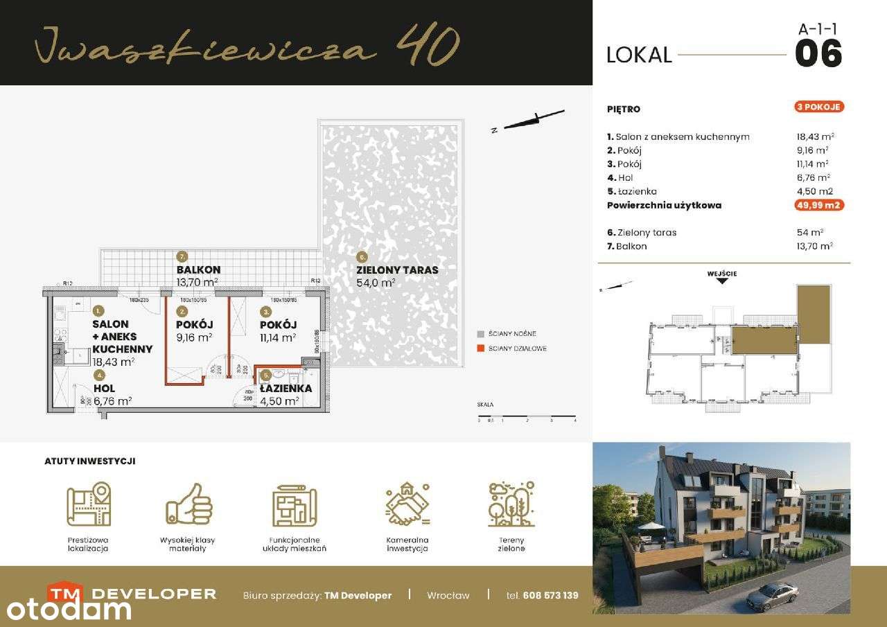A-1-2 59,49 m2, taras 43m2+balkon, REZERWACJA - Pełny obrazek: 2/7