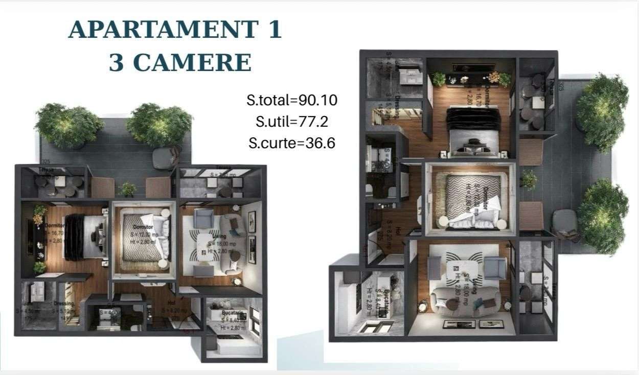 AP. 3CAM SPATIOS+CURTE IN BLOC P+3 / METROU N. TECLU-PALLADY!