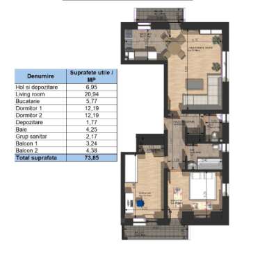 Apartament nou 2 camere Campulung Iezer Residence Direct Dezvoltator - Imagine principală: 3/15
