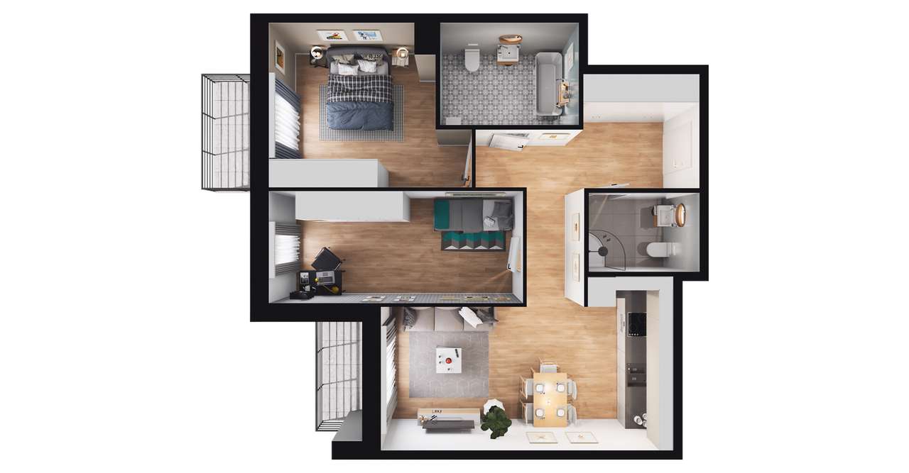 3-pokojowe mieszkanie 68m2 + 2 balkony - Pełny obrazek: 2/8