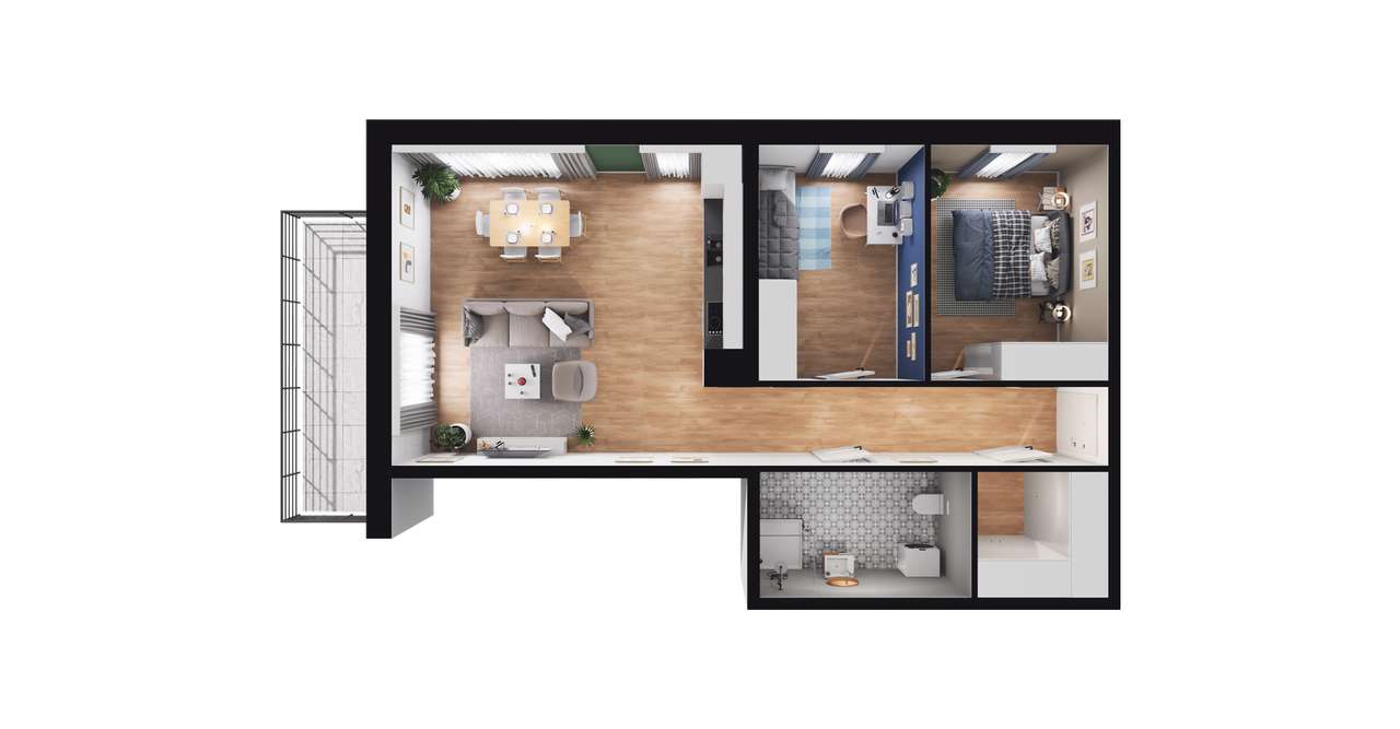 3-pokojowe mieszkanie 63m2 + balkon - Pełny obrazek: 2/7