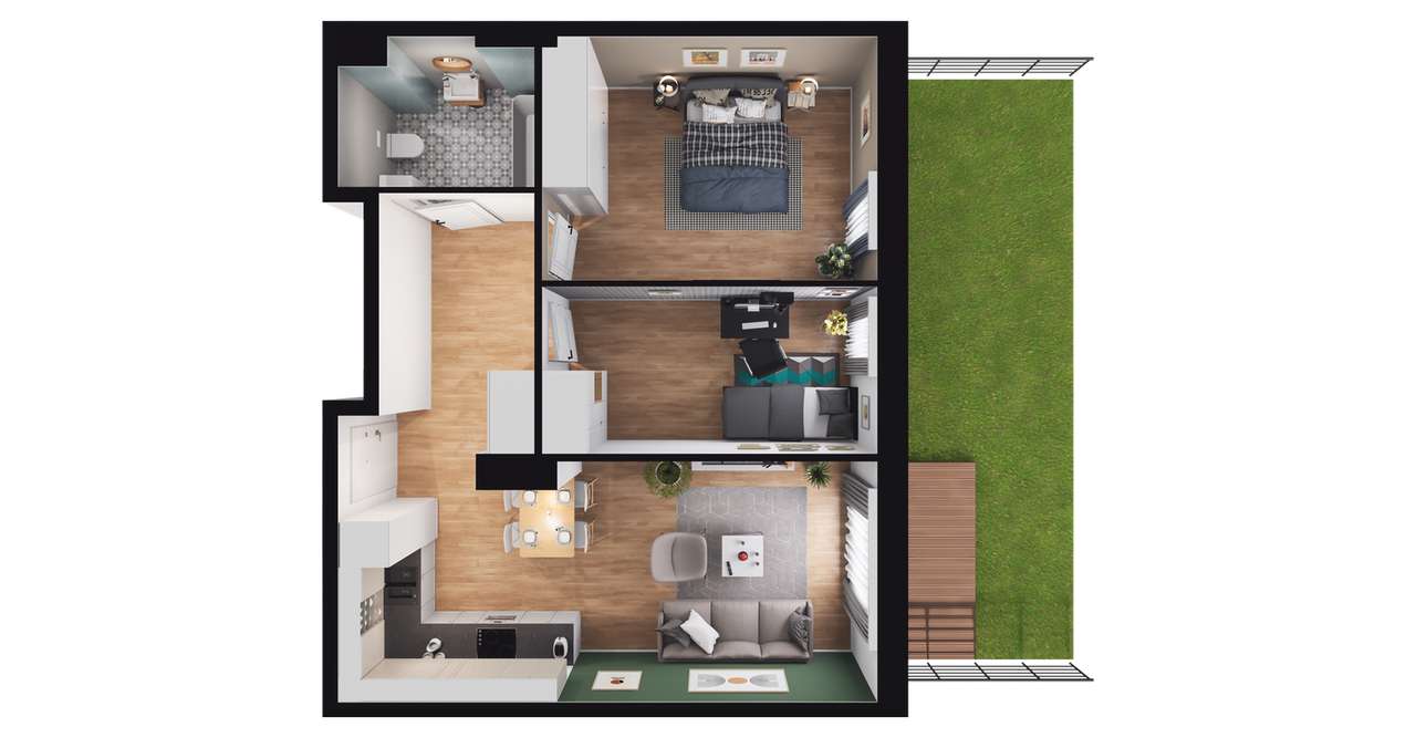 3-pokojowe mieszkanie 53m2 + ogródek - Pełny obrazek: 2/8