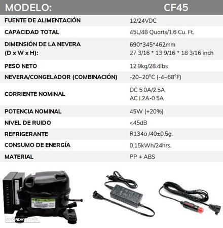 Kit Arca congeladora 12/24V 45 Litros Alpicool CF45 com Cesto - 45