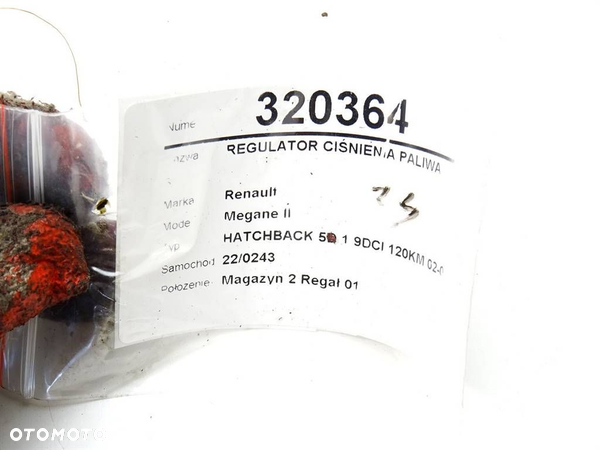 REGULATOR CIŚNIENIA PALIWA RENAULT MEGANE II (BM0/1_, CM0/1_) 2001 - 2012 1.9 dCi (BM0G, CM0G) 88 - 5