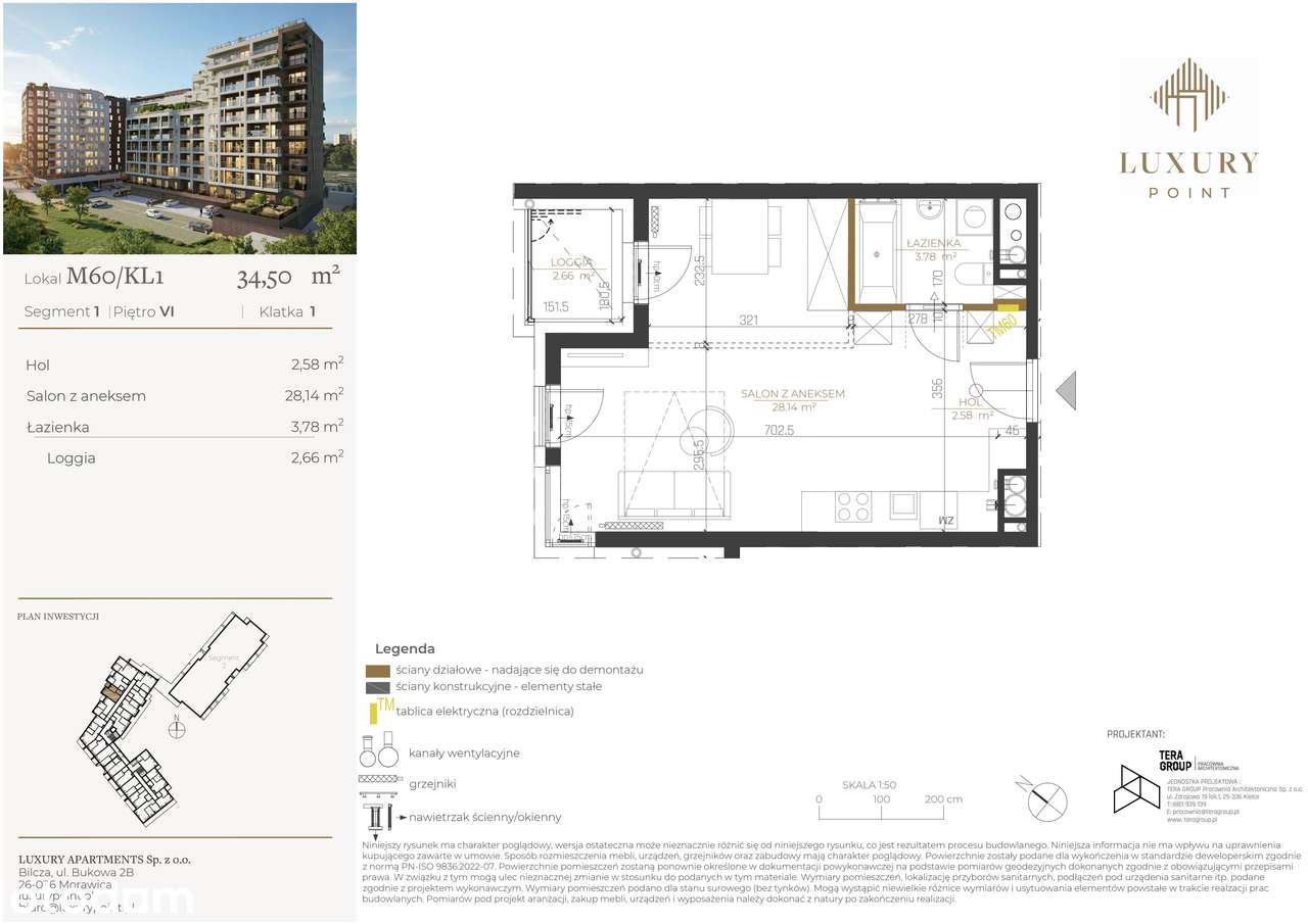 1-pokojowe mieszkanie 34m2 + loggia - Pełny obrazek: 2/7