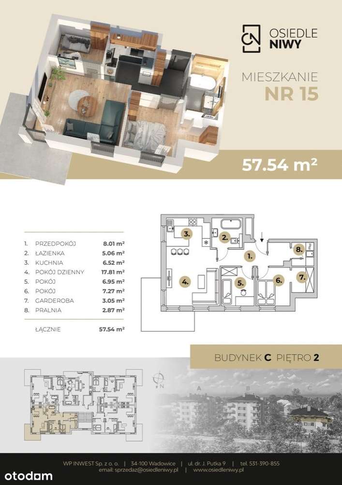 3 pokoje, KOMFORTOWE, garderoba, BALKON, 2 piętro - Pełny obrazek: 2/7