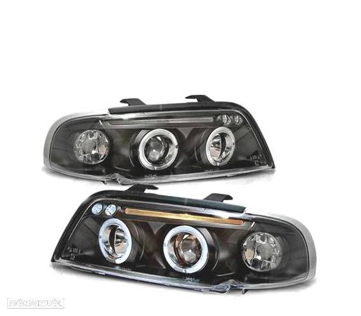 FARÓIS FRONTAIS ANGEL EYES PARA AUDI A4 94-98 PRETO - 1