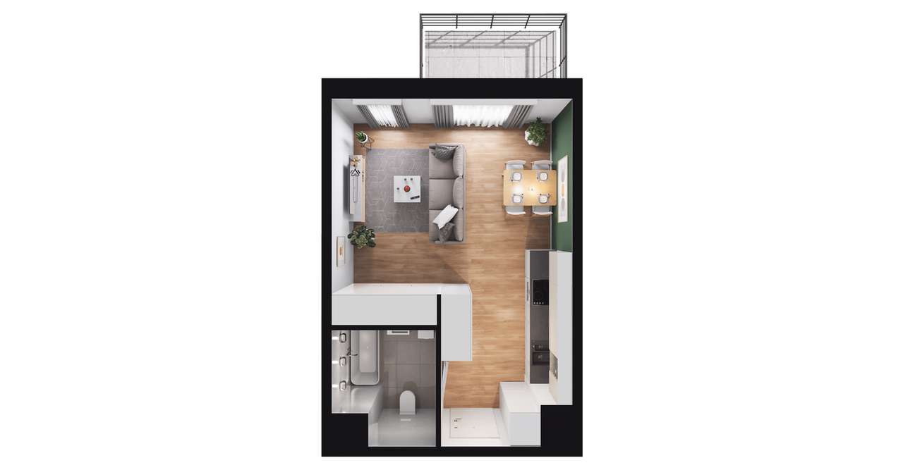 1-pokojowe mieszkanie 29m2 + balkon - Pełny obrazek: 2/8