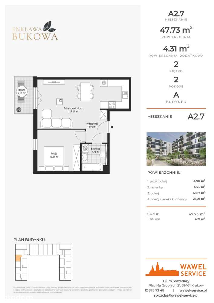 2-pokojowe mieszkanie 47m2 + balkon - Pełny obrazek: 2/8