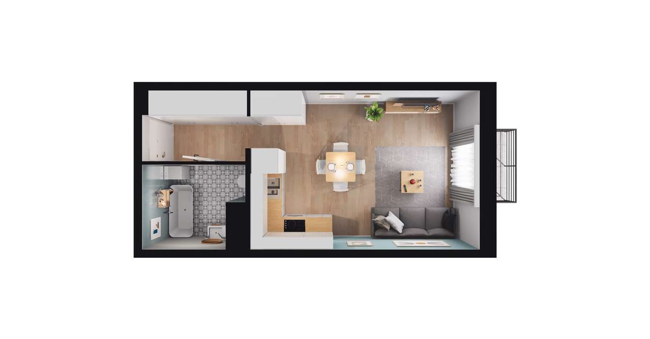 1-pokojowe mieszkanie 31m2 + balkon - Pełny obrazek: 3/9