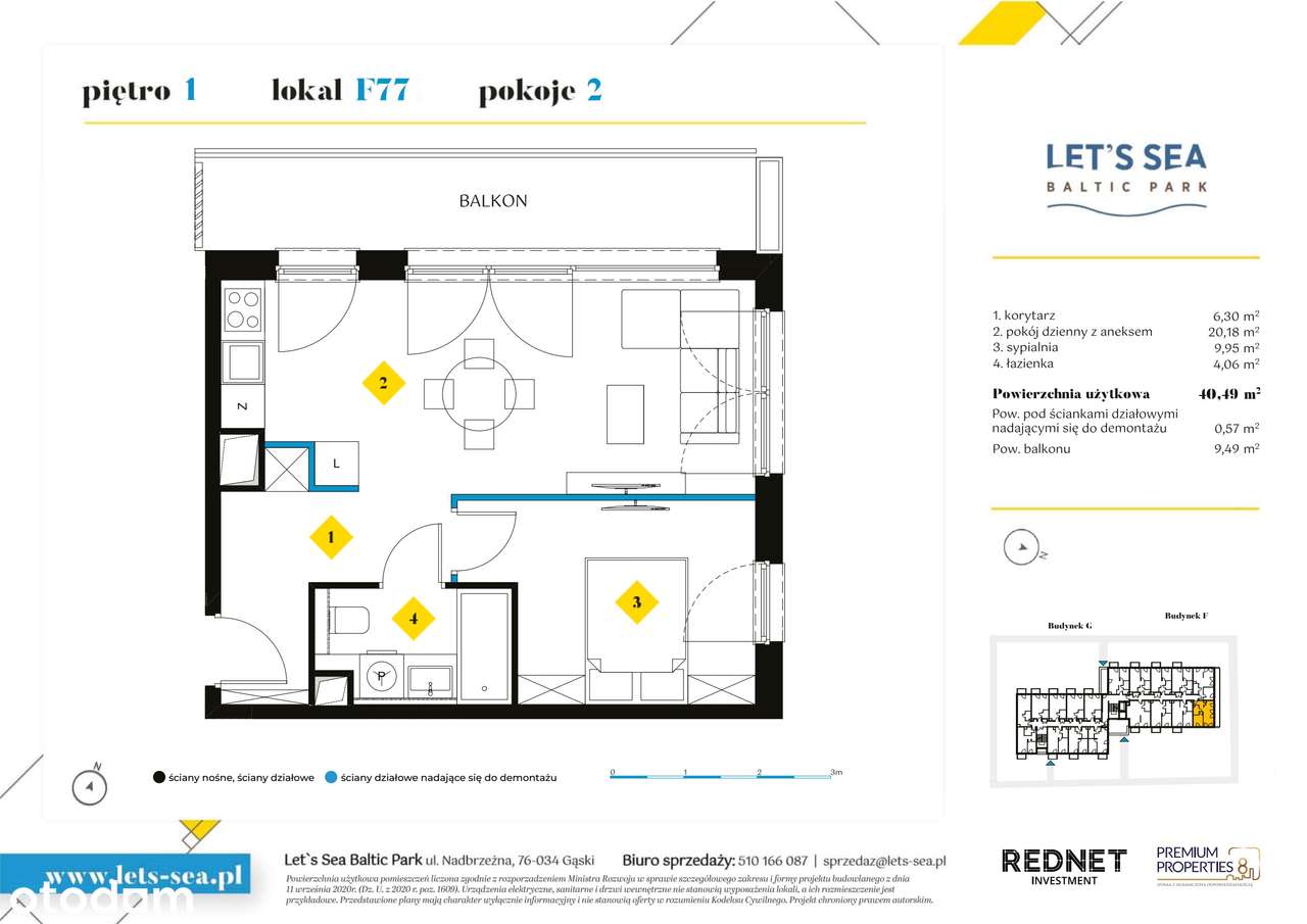 2-pokojowe mieszkanie 40m2 + balkon - Pełny obrazek: 2/7