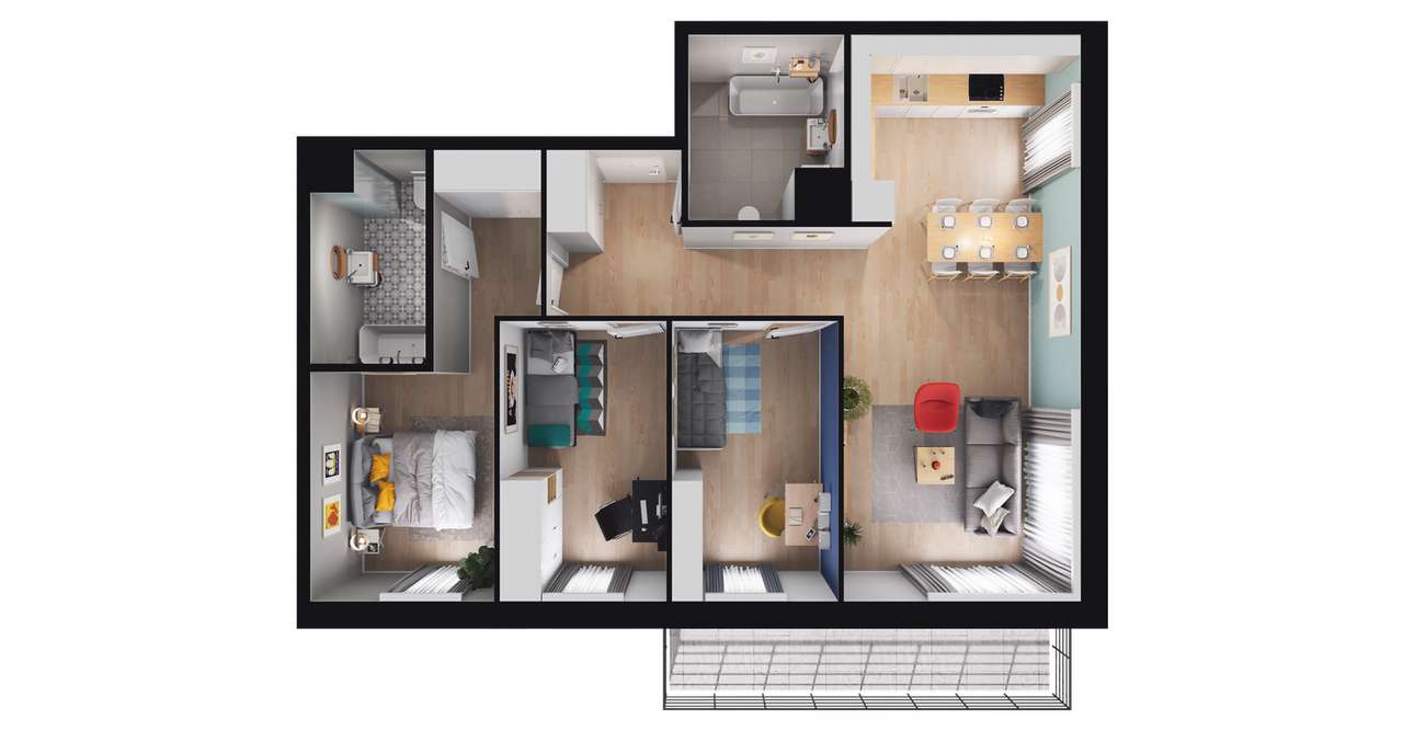 4-pokojowe mieszkanie 81m2 + balkon - Pełny obrazek: 2/8