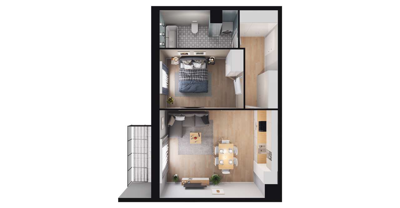 2-pokojowe mieszkanie 47m2 + balkon Bezpośrednio - Pełny obrazek: 2/8