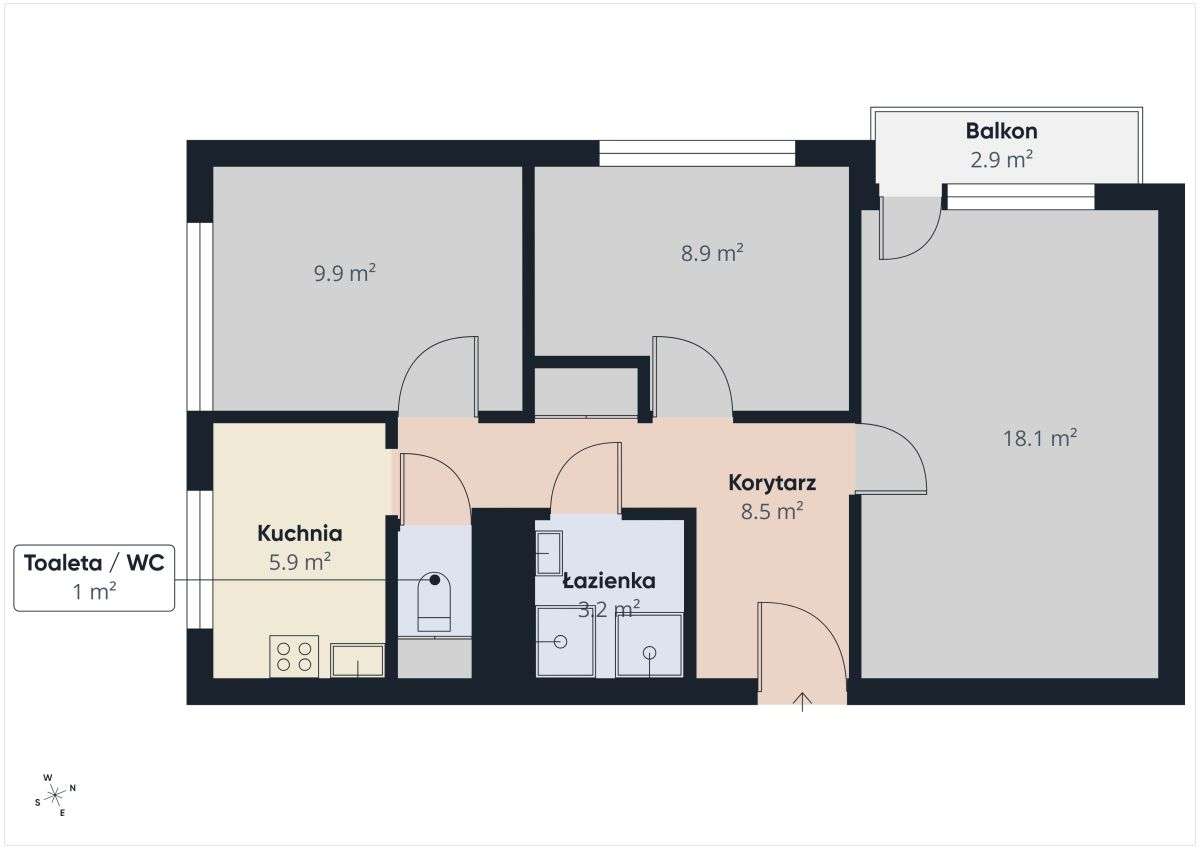 3 pokoje z balkonem w centrum miasta-18