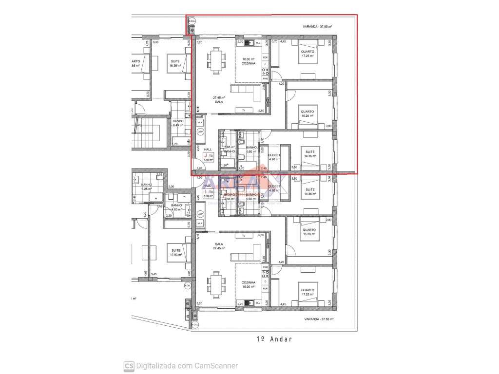 FRAÇÃO J - T3 - 1º andar - varanda com 37,85m2 - lugar de garagem c... - Grande imagem: 3/21