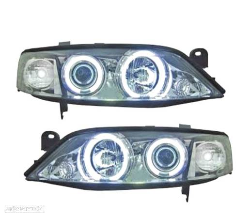 FARÓIS ANGEL EYES CCFL PARA OPEL VECTRA 96-98 FUNDO CROMADO - 1