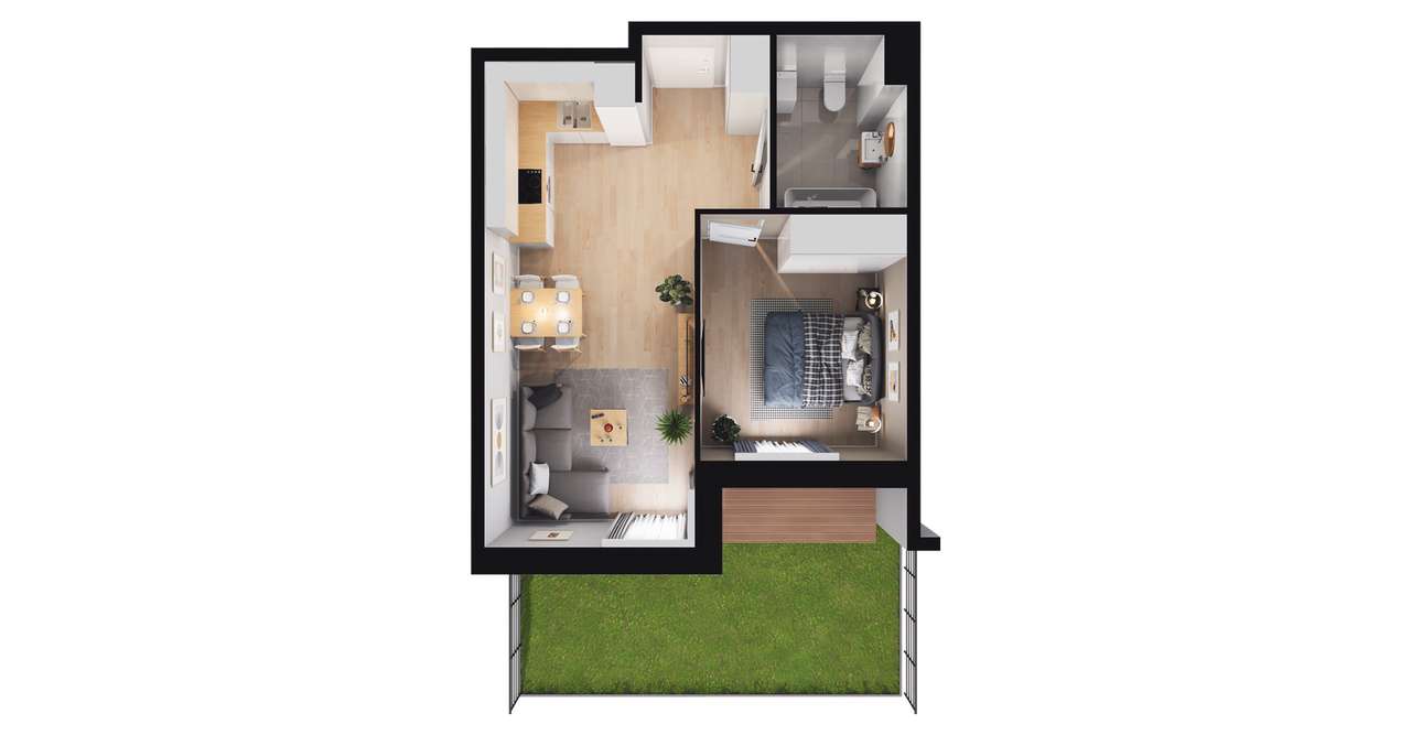 2-pokojowe mieszkanie 40m2 + ogródek Bezpośrednio - Pełny obrazek: 2/8