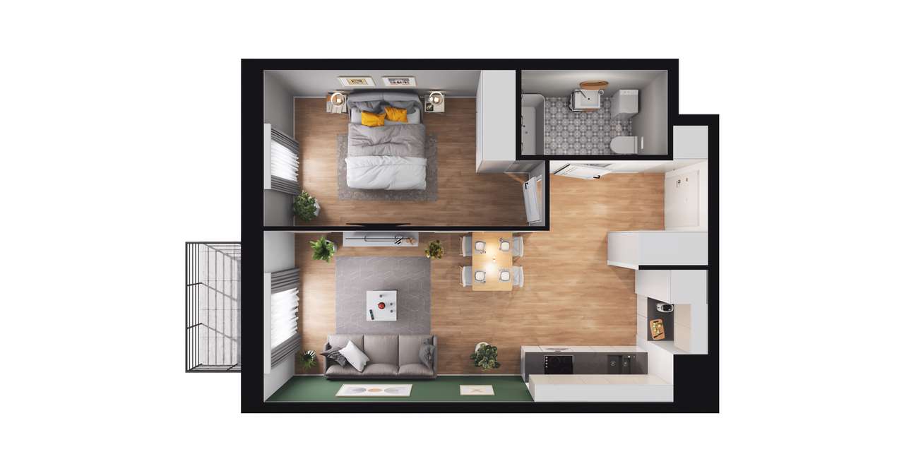 2-pokojowe mieszkanie 42m2 + balkon Bezpośrednio - Pełny obrazek: 2/8