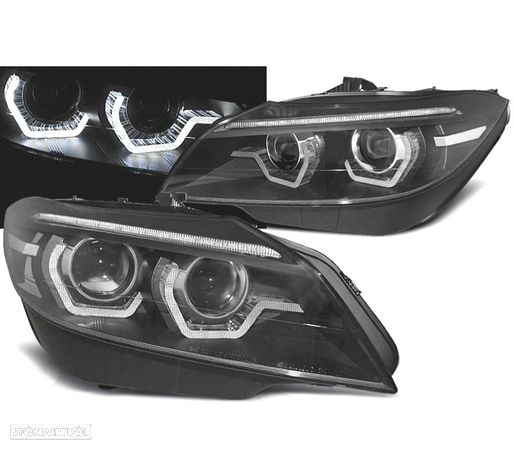 CONJUNTO DE FARÓIS DINÂMICOS PARA BMW Z4 E89 ANGEL EYES DRL 3D PRETOS - 1