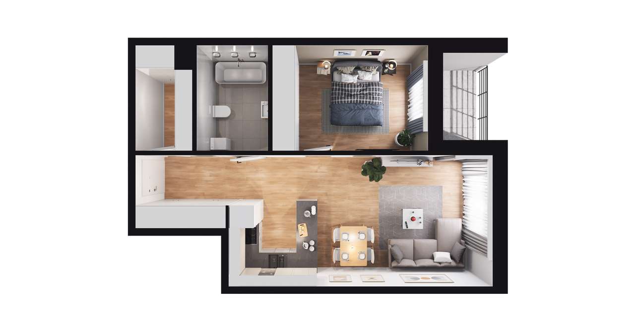 2-pokojowe mieszkanie 48m2 + balkon - Pełny obrazek: 2/8