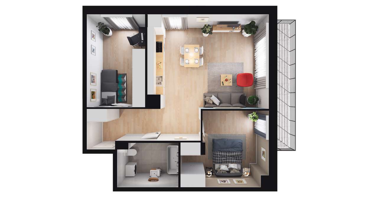 3-pokojowe mieszkanie 63m2 + balkon - Pełny obrazek: 2/8