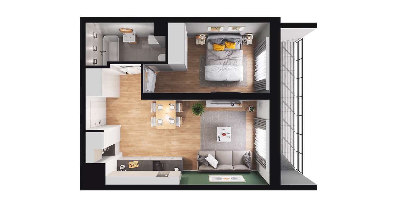 2-pokojowe mieszkanie 36m2 + loggia - Pełny obrazek: 4/10