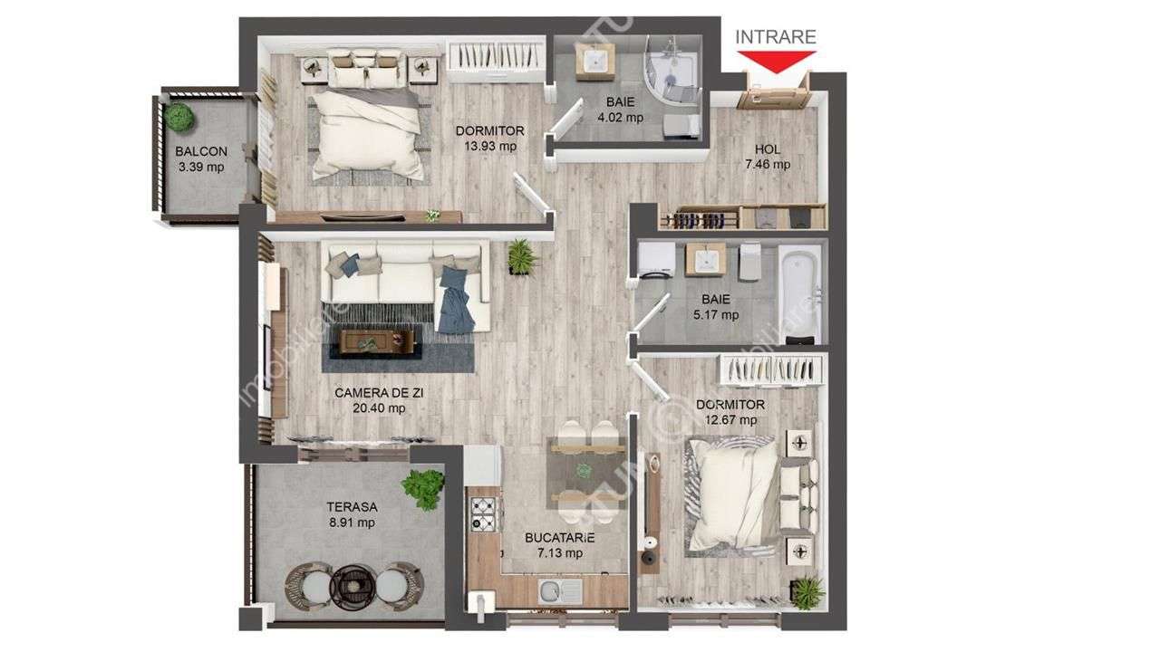 Apartament de 3 camer cu 2 bai si terasa etaj 2 zona Brana - Imagine principală: 5/11