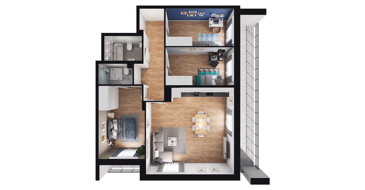 4-pokojowe mieszkanie 77m2 + 2 balkony - Pełny obrazek: 3/9