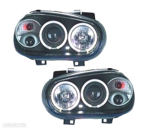 FARÓIS ANGEL EYES CCFL PARA VOLKSWAGEN VW GOLF 4 97-03 FUNDO PRETO - 1