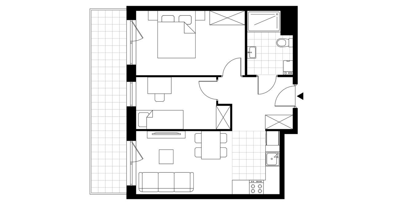 3-pokojowe mieszkanie 48m2 + balkon - Pełny obrazek: 3/8