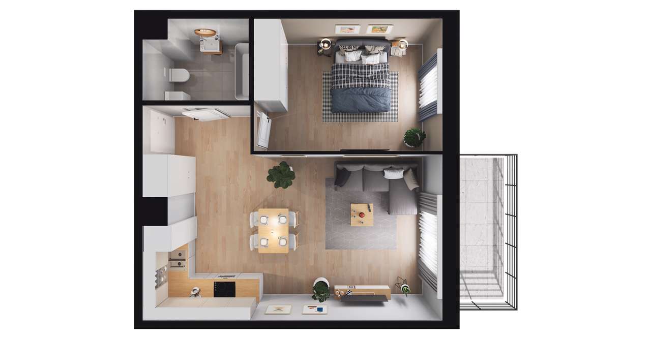 2-pokojowe mieszkanie 46m2 + balkon Bezpośrednio - Pełny obrazek: 3/6