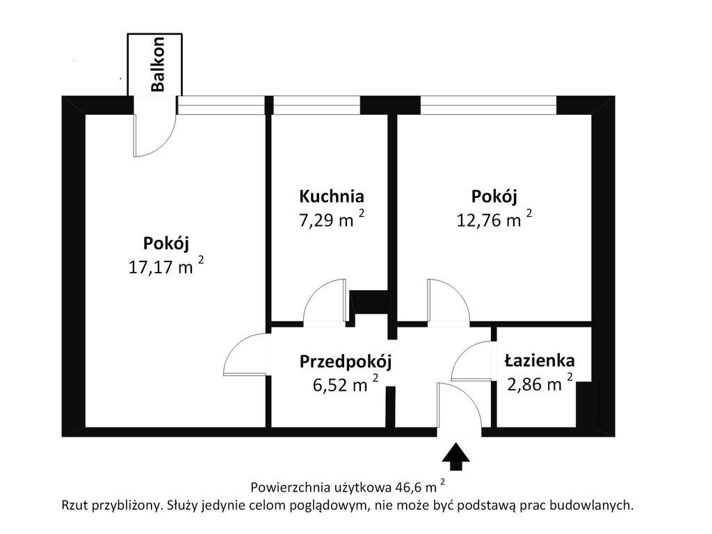 2-pokojowe mieszkanie | 46 m² | 10. piętro | metro-6