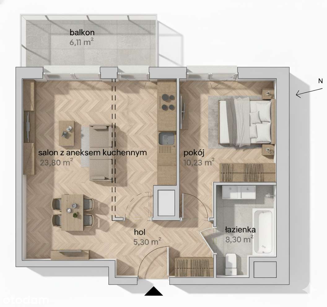 NOWE mieszkanie 2-pokojowe 44m2 z balkonem w nowej inwestycji - Pełny obrazek: 2/5