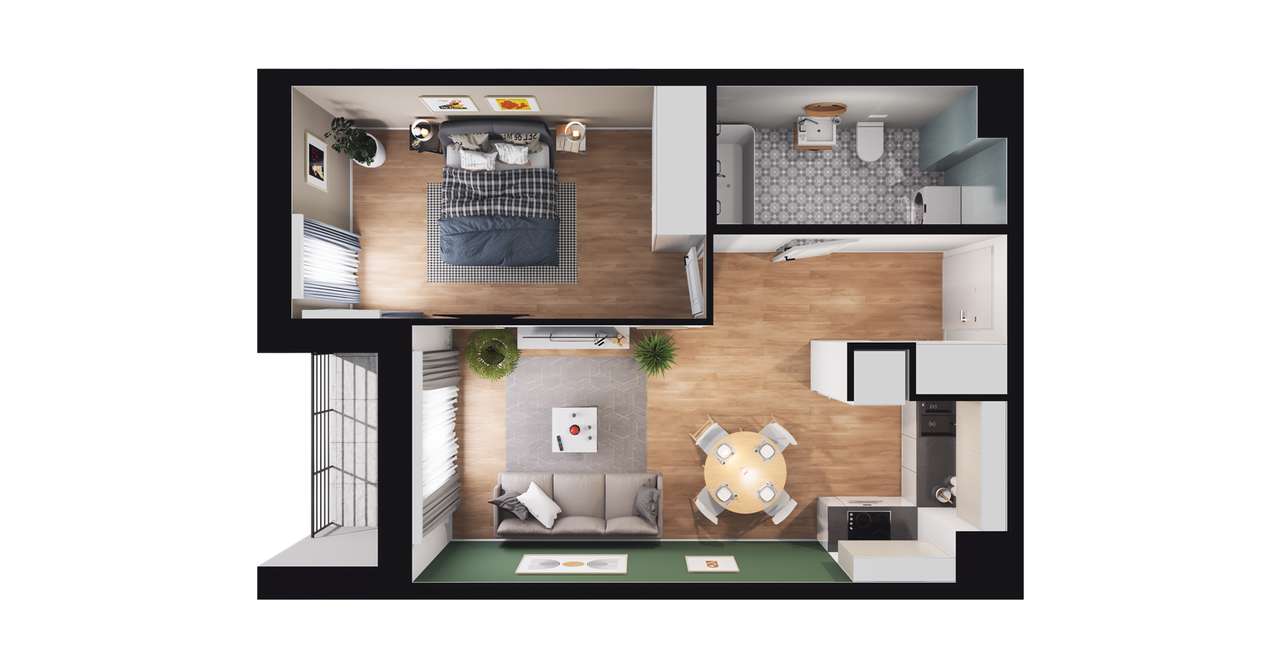 2-pokojowe mieszkanie 40m2 + loggia - Pełny obrazek: 2/6