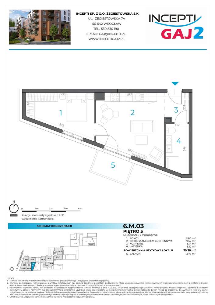 6.M.03 | 39,38 m² | 2 pokoje z balkonem| Krzyki- Gaj (lokal 6.M.03)