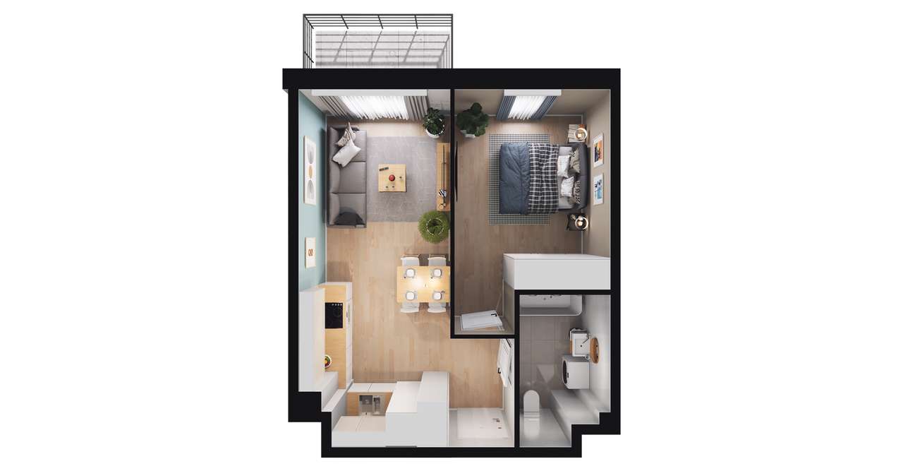 2-pokojowe mieszkanie 38m2 + balkon - Pełny obrazek: 2/8