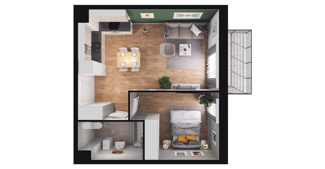 2-pokojowe mieszkanie 40m2 + balkon - Pełny obrazek: 3/9