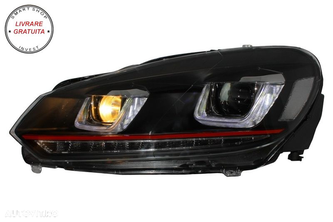 RHD Faruri LED VW Golf 6 VI (2008-2013) Golf 7 U Design Rosu GTI Semnal Dinamic- livrare gratuita - 8