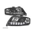 FARÓIS COM LUZ DIURNA LED PARA AUDI A6 4B 97-01 FUNDO PRETO - 1