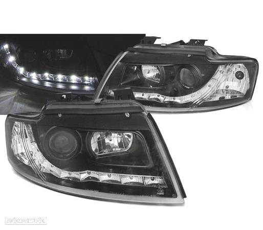 FARÓIS COM LUZ DIURNA PARA AUDI A4 B6 00-04 FUNDO PRETO SOLO CABRIO - 1