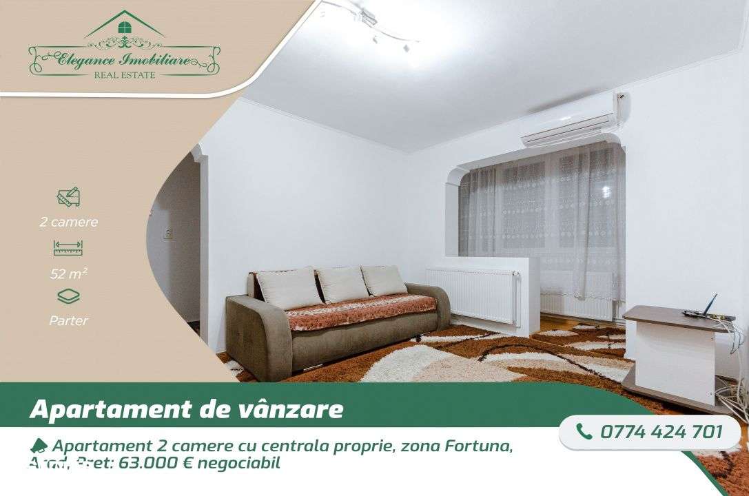 Apartament 2 camere cu centrala proprie, zona Fortuna, Arad - Imagine principală: 1/6