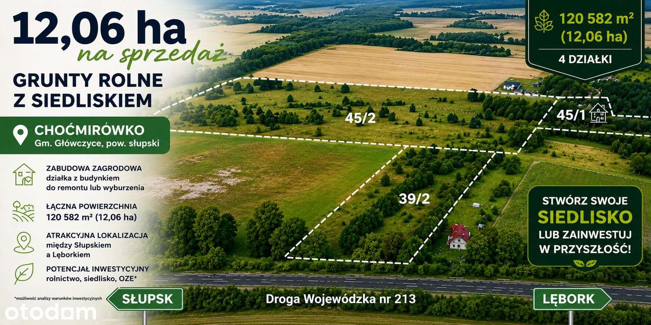 12,06 ha gruntów rolnych z siedliskiem | Choćmirówko | Gmina Główczyce-0