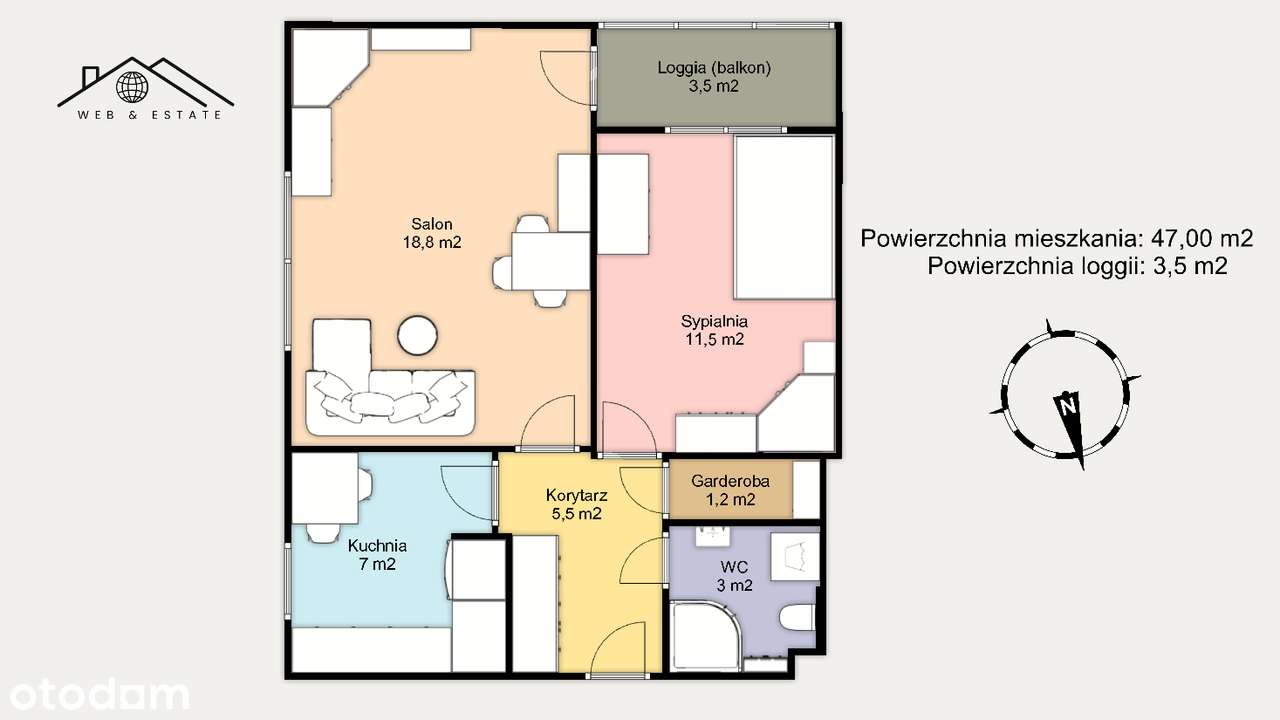 Podkowińskiego | 2pok+kuchnia | 47m2 | Loggia | Opcjonalny garaż - Pełny obrazek: 2/16