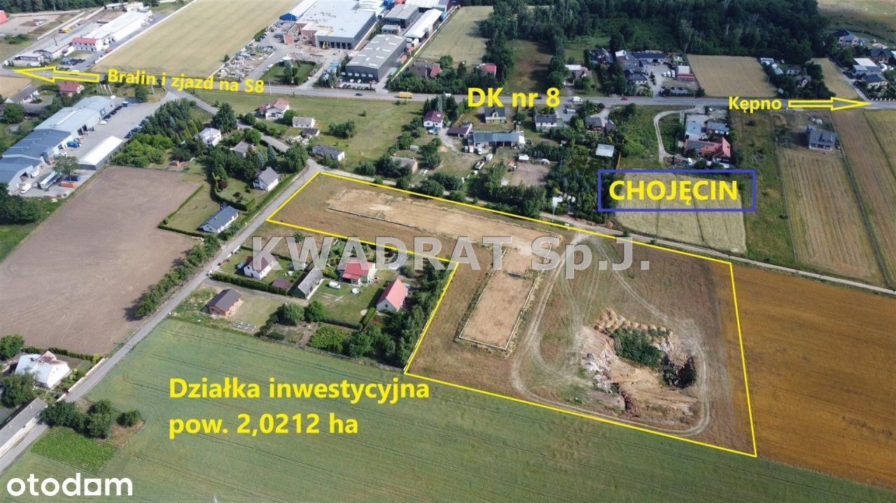 Działka inwestycyjna pow. 2,0212ha - Chojęcin