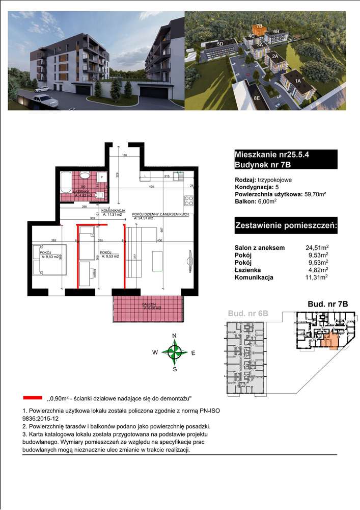 3-pokojowe mieszkanie 59m2 + balkon - Pełny obrazek: 2/9